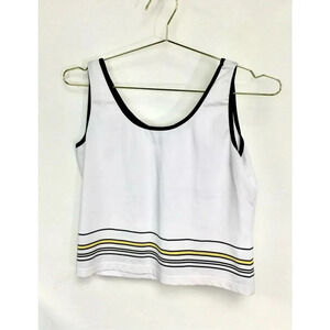 Lilly's of Beverly Hills Women's White Stripes Sleeveless Crop Tank Top Medium